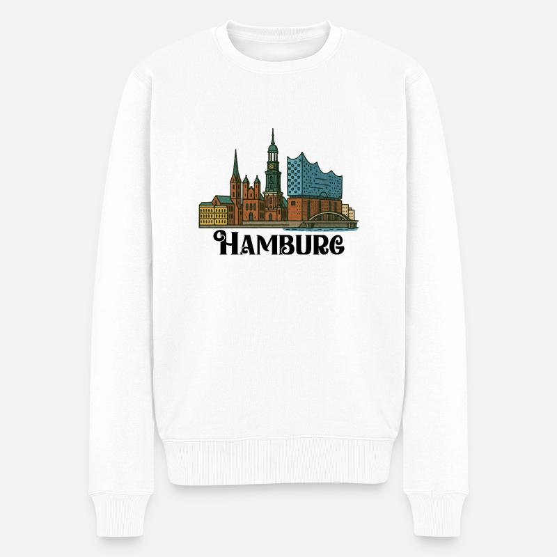 hamburg skyline stadt - Männer Premium Bio Pullover - Weiß