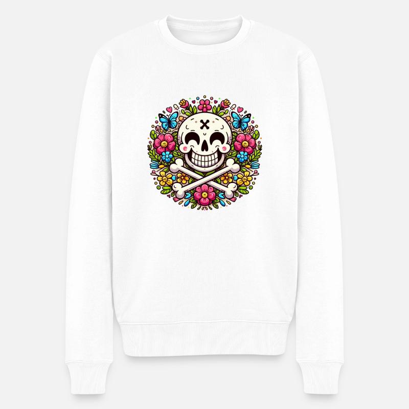 Drôle de fleur crâne - Pull Premium bio Homme - blanc
