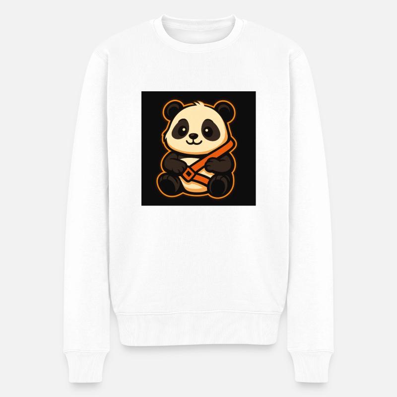 Cooler Panda angeschnallt - Männer Premium Bio Pullover - Weiß