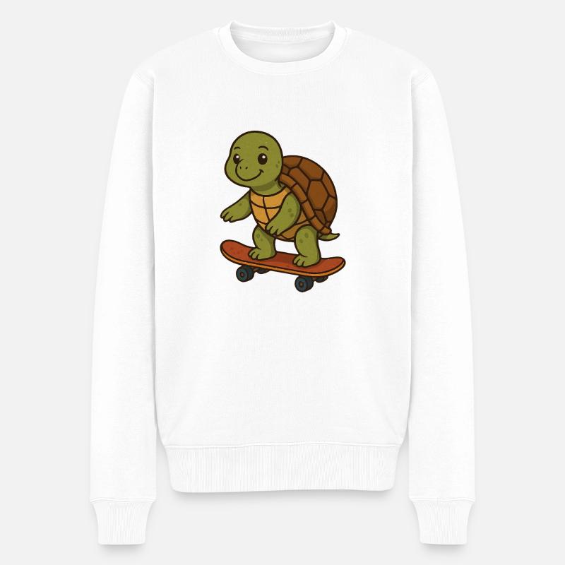 Skater Turtle – Coole Schildkröte auf Skateboard - Männer Premium Bio Pullover - Weiß