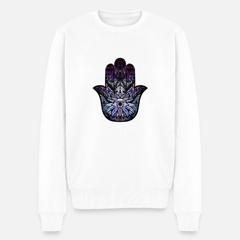 Kosmischer Hamsa - Männer Premium Bio Pullover - Weiß