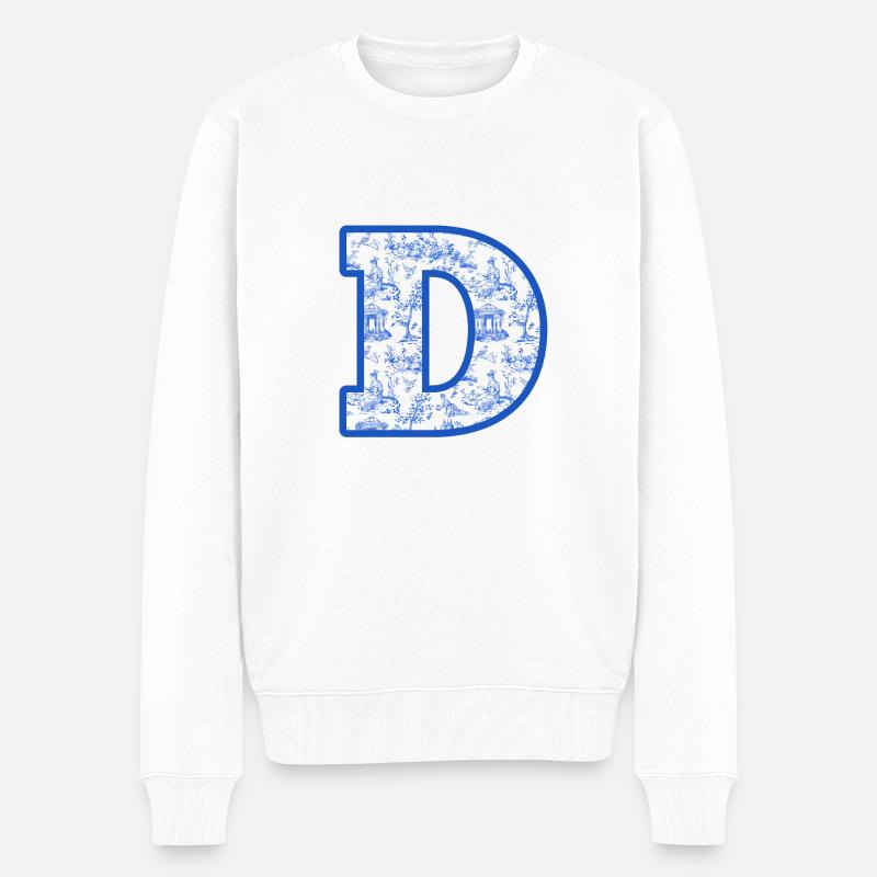 Buchstabe D blaue Chinoiserie - Männer Premium Bio Pullover - Weiß