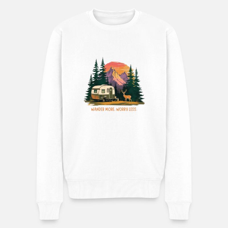 Promenez-vous plus, sans souci – Camping-car rétro, Montagne - Pull Premium bio Homme - blanc