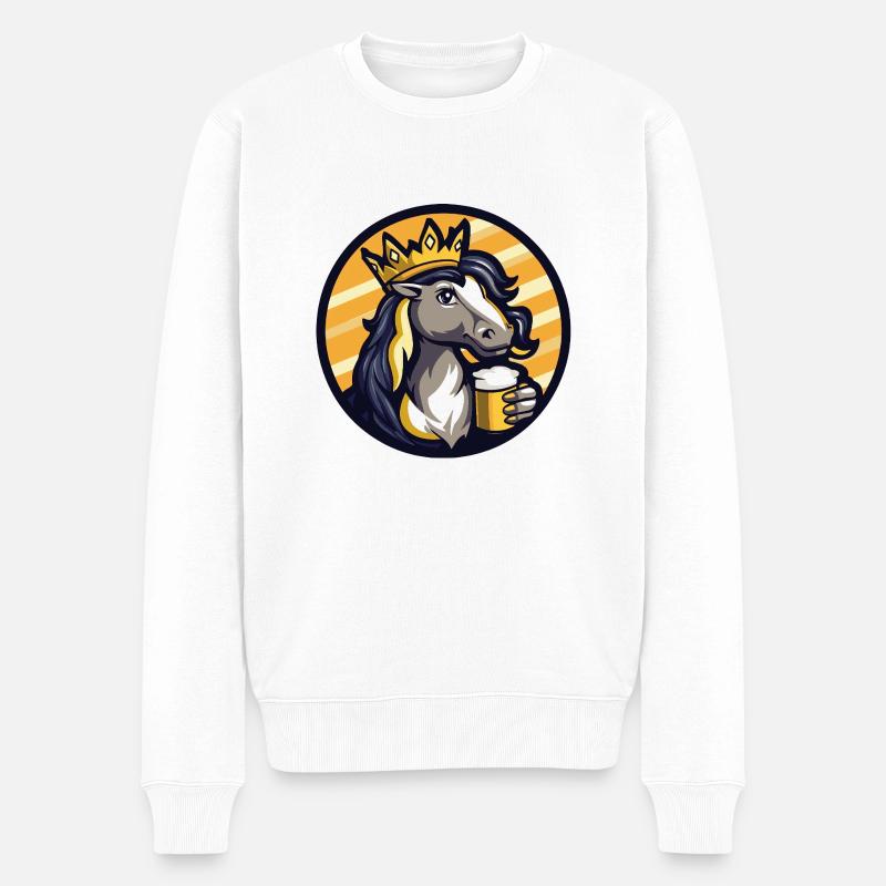Pferd Bier - Männer Premium Bio Pullover - Weiß