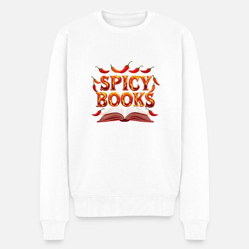 Spicy Books – Buch & Chili Design - Männer Premium Bio Pullover - Weiß