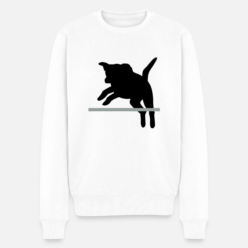 Hund im Sprung / Agility - Männer Premium Bio Pullover - Weiß