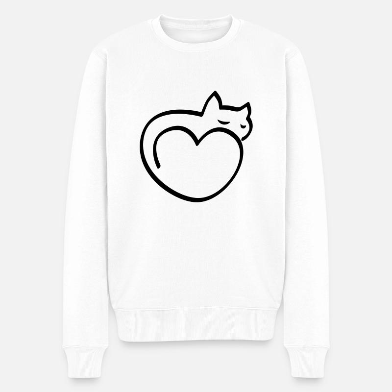 Herz für Katzen - Männer Premium Bio Pullover - Weiß