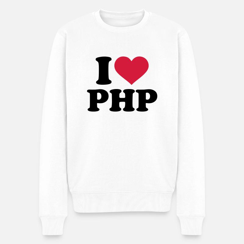 I love PHP - Pull Premium bio Homme - blanc