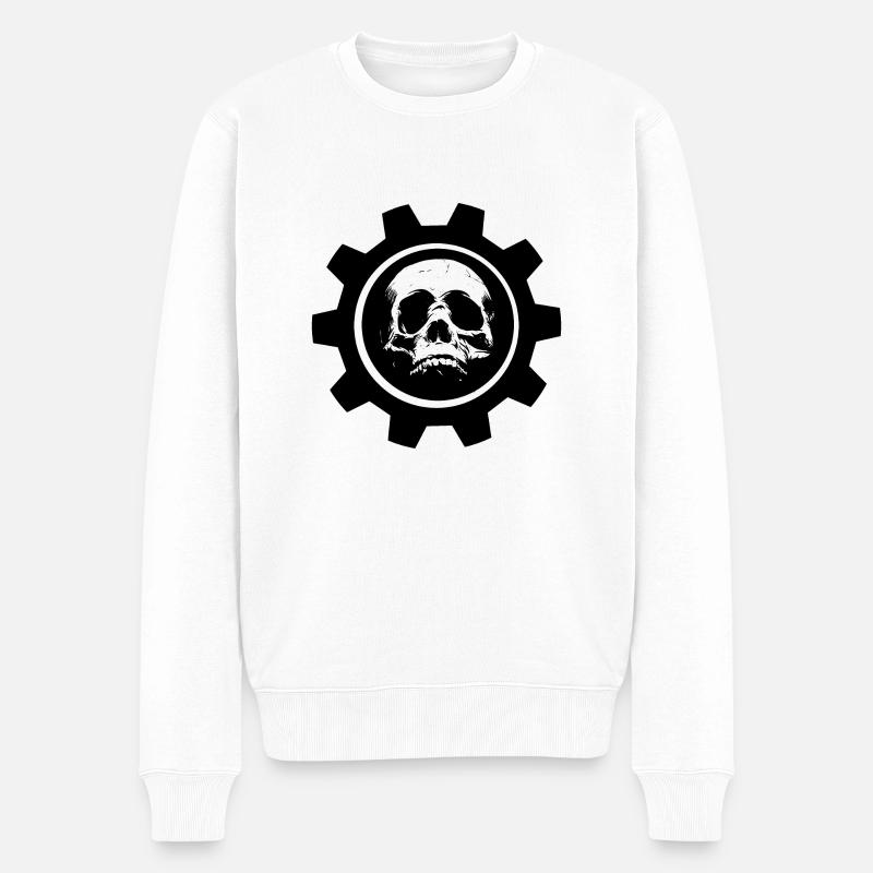 Crâne sur la roue dentée - Pull Premium bio Homme - blanc