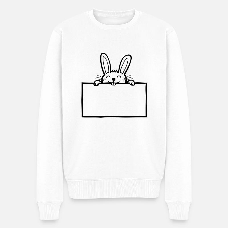 Schild Comic Häschen - Männer Premium Bio Pullover - Weiß