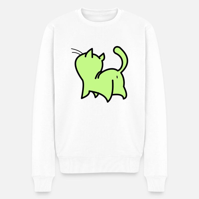 chat vert - Pull Premium bio Homme - blanc