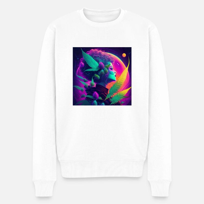 Cannabis mit junge Frau - Männer Premium Bio Pullover - Weiß