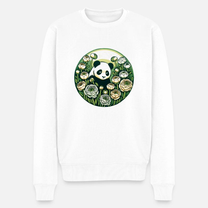 Fleurs Panda Ours - Pull Premium bio Homme - blanc