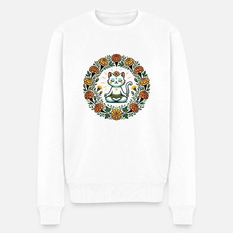 Chat Zen Kitty - Pull Premium bio Homme - blanc