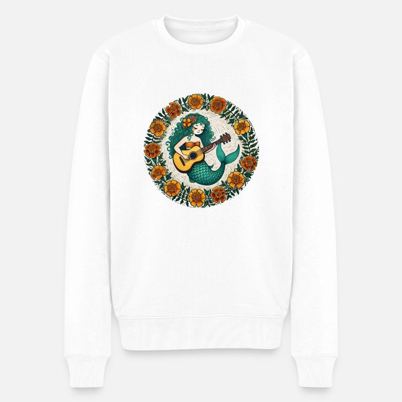 Gitarre Meerjungfrau - Männer Premium Bio Pullover - Weiß