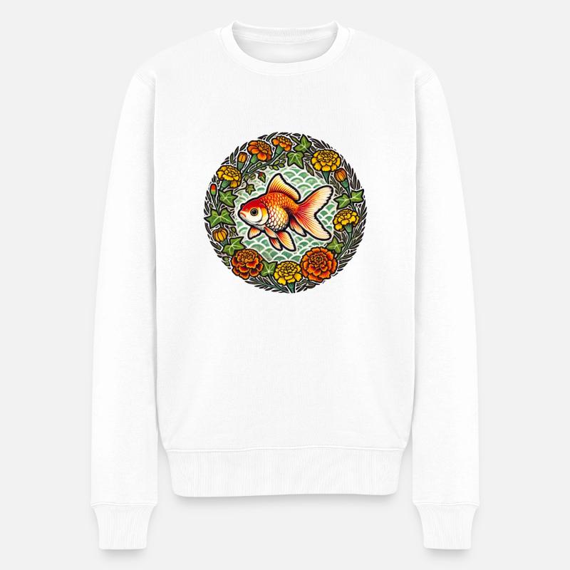 Ausgefallener Oranda-Goldfisch - Männer Premium Bio Pullover - Weiß