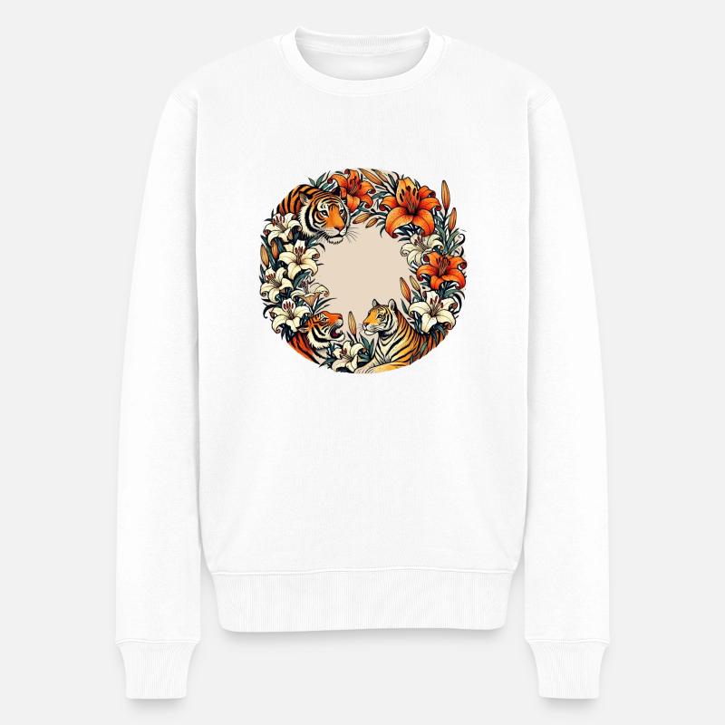 Tigres et lys tigrés - Pull Premium bio Homme - blanc