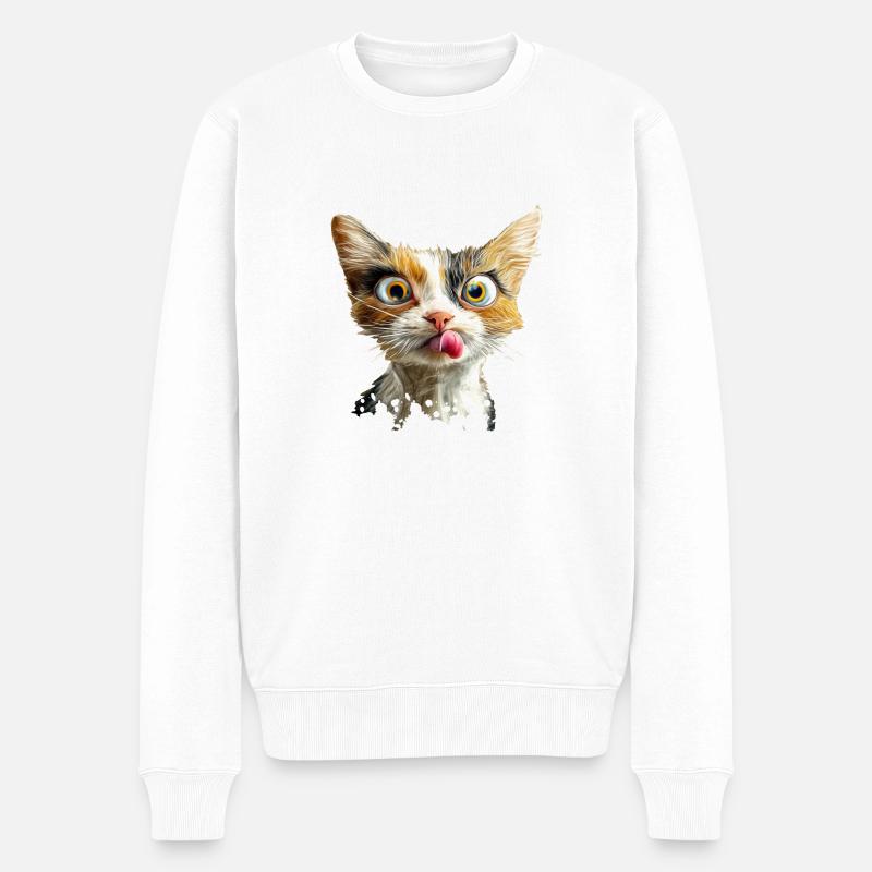 Funny Cat - Männer Premium Bio Pullover - Weiß
