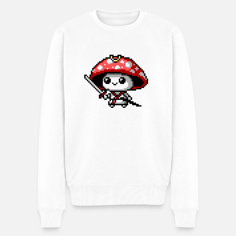 8bit Mushroom Samurai - Men's Premium Organic Jumper - white