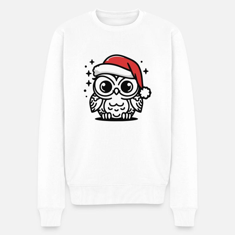 Süße Eule weihnachtlich - Männer Premium Bio Pullover - Weiß