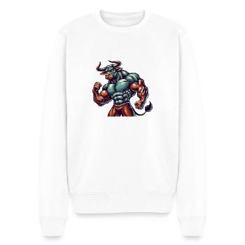 Stier Bodybuilder - Männer Premium Bio Pullover - Weiß - Vorne - Thijin (182cm)