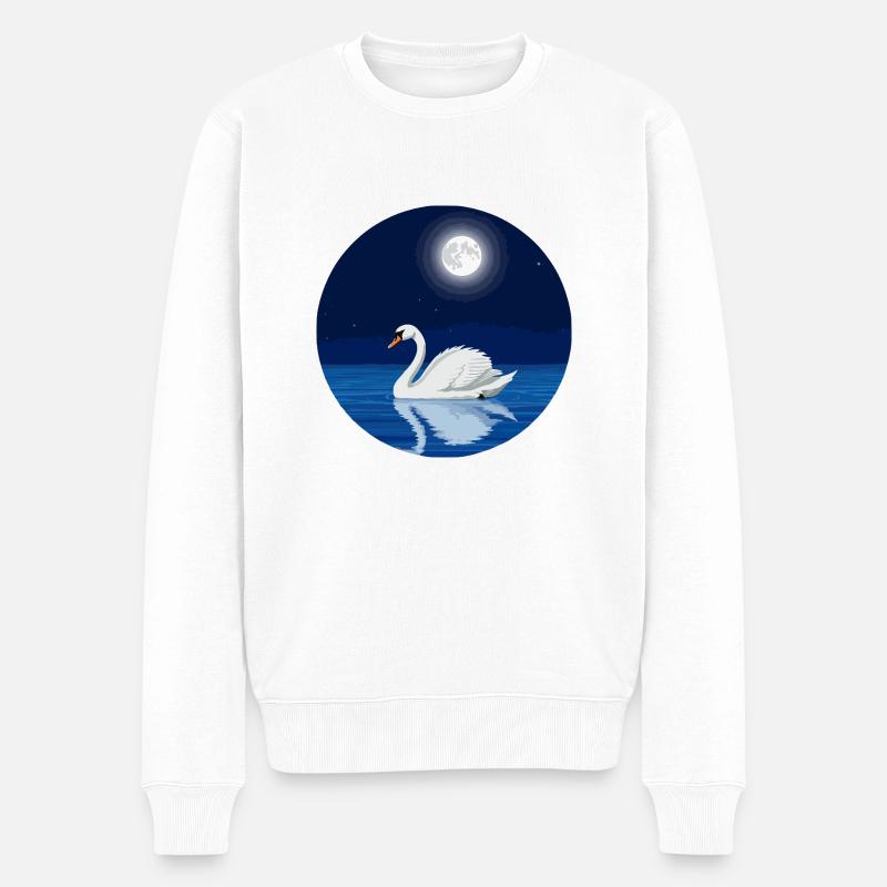 Schwan bei Vollmond - Männer Premium Bio Pullover - Weiß