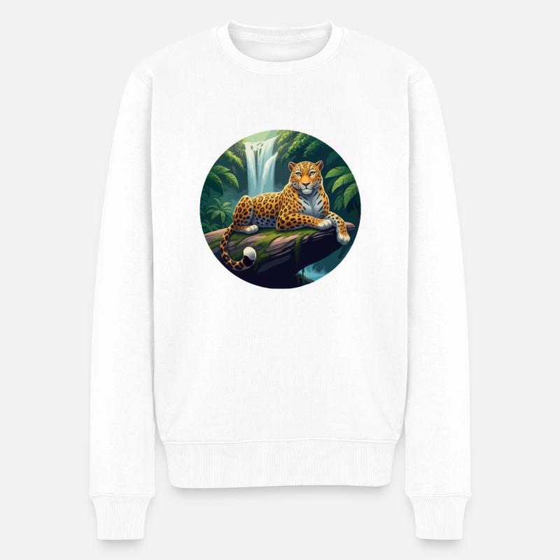 Jaguar im Dschungel - Männer Premium Bio Pullover - Weiß