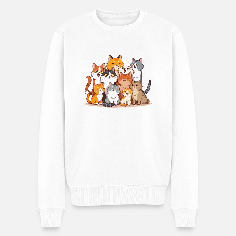 Katzen-Herde - Männer Premium Bio Pullover - Weiß
