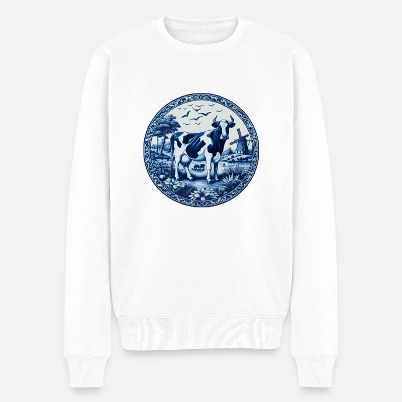 Niebieska krowa z Delft - Ekologiczna męska bluza Premium - biały