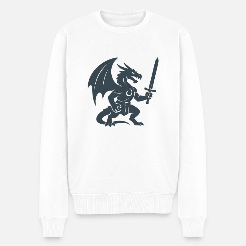 Drachenkämpfer (dunkler Stahl) - Männer Premium Bio Pullover - Weiß