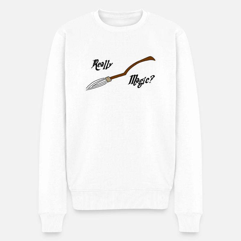 Magische Besen oder nicht? - Männer Premium Bio Pullover - Weiß