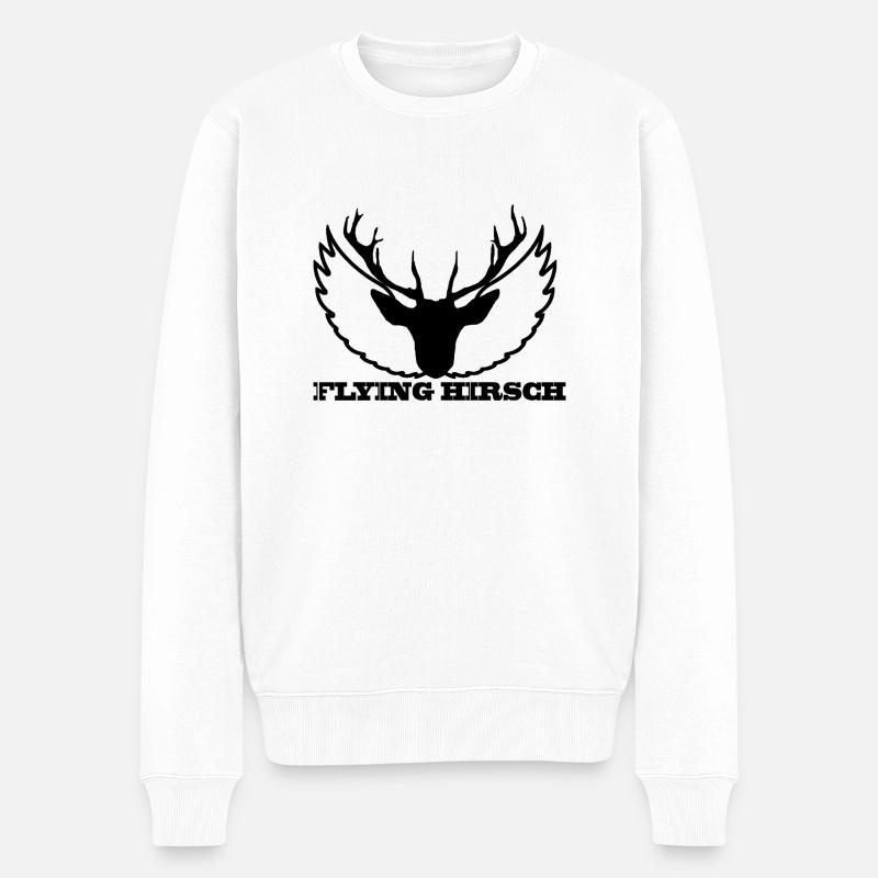 THE FLYING HIRSCH - Männer Premium Bio Pullover - Weiß