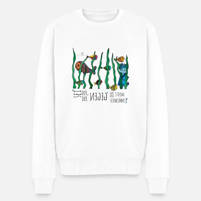 Udus mit den Fischen im Wasser - Männer Premium Bio Pullover - Weiß