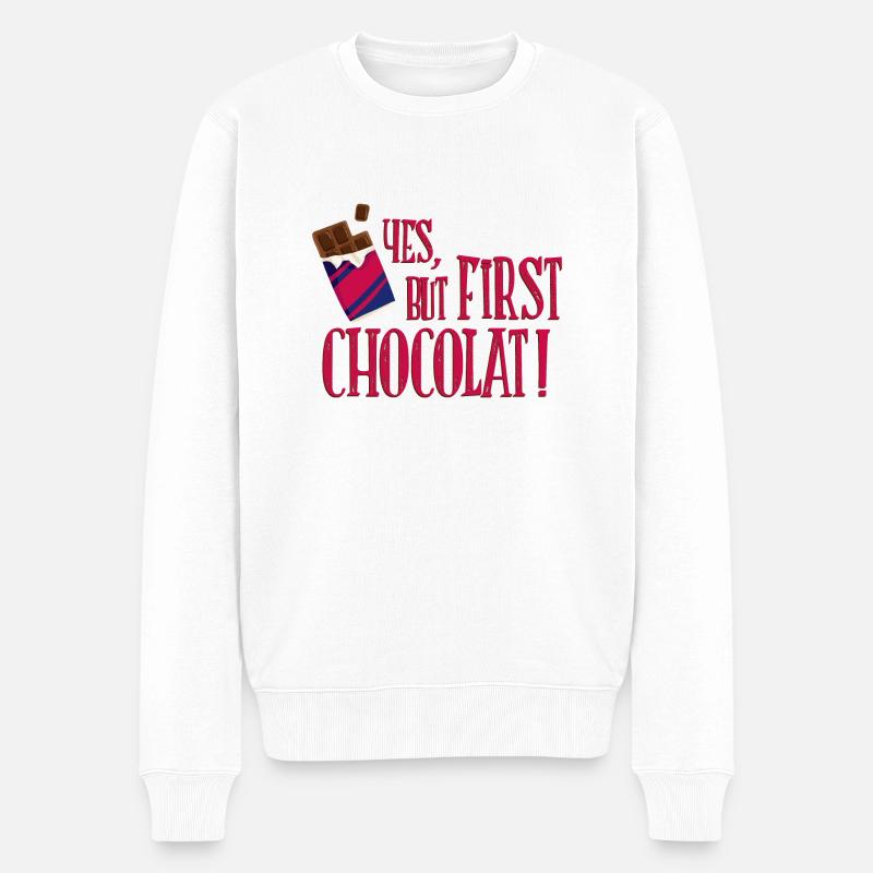 yes_but_first_chocolat_06201603 - Männer Premium Bio Pullover - Weiß