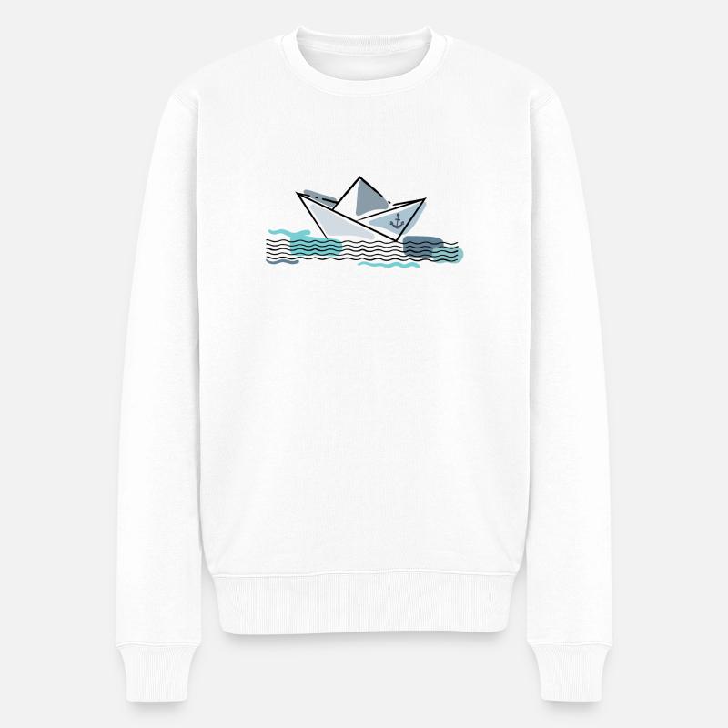 Papierschiff mit Anker Urlaub am Meer - Männer Premium Bio Pullover - Weiß