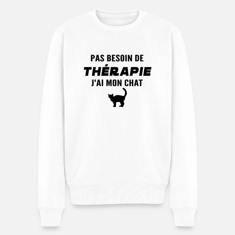 thérapie et chat / cadeau humour chat - Pull Premium bio Homme - blanc