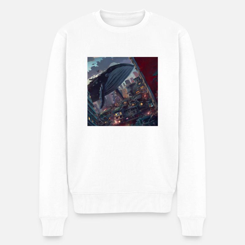 Baleine flottant dans la ville - Pull Premium bio Homme - blanc