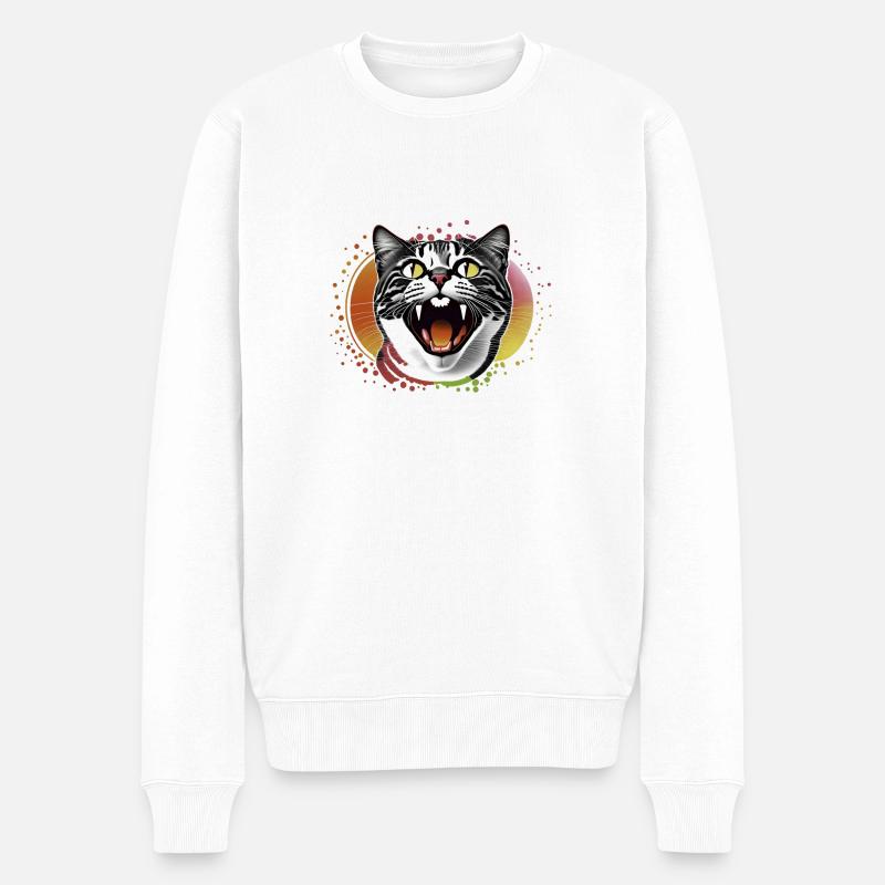 Katze - Männer Premium Bio Pullover - Weiß