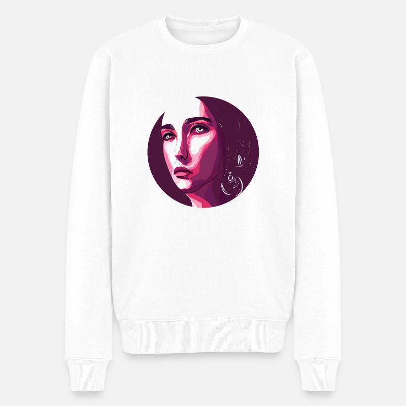 Red Woman Portrait - Abstract - Männer Premium Bio Pullover - Weiß
