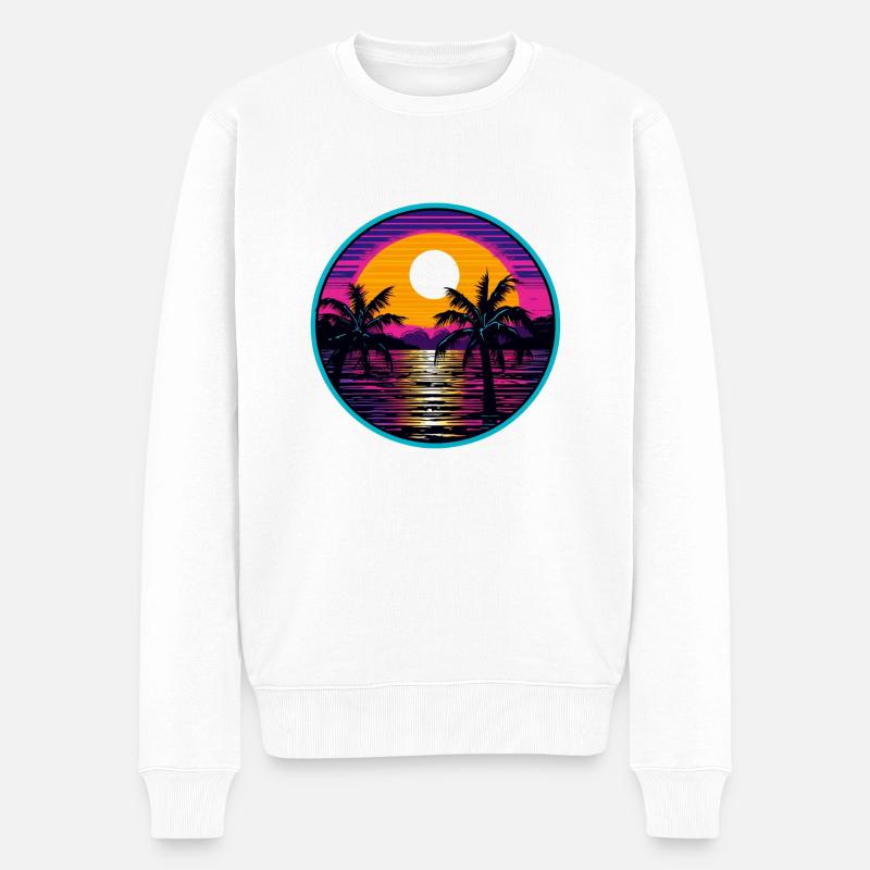 Synthwave Ocean - Männer Premium Bio Pullover - Weiß
