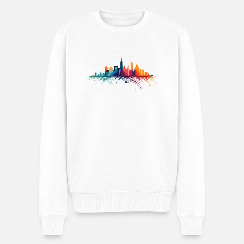 bunte Skyline - Männer Premium Bio Pullover - Weiß