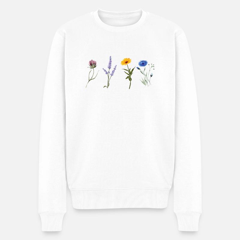Minimalistische Wildblumen - Botanisches Geschenk - Männer Premium Bio Pullover - Weiß