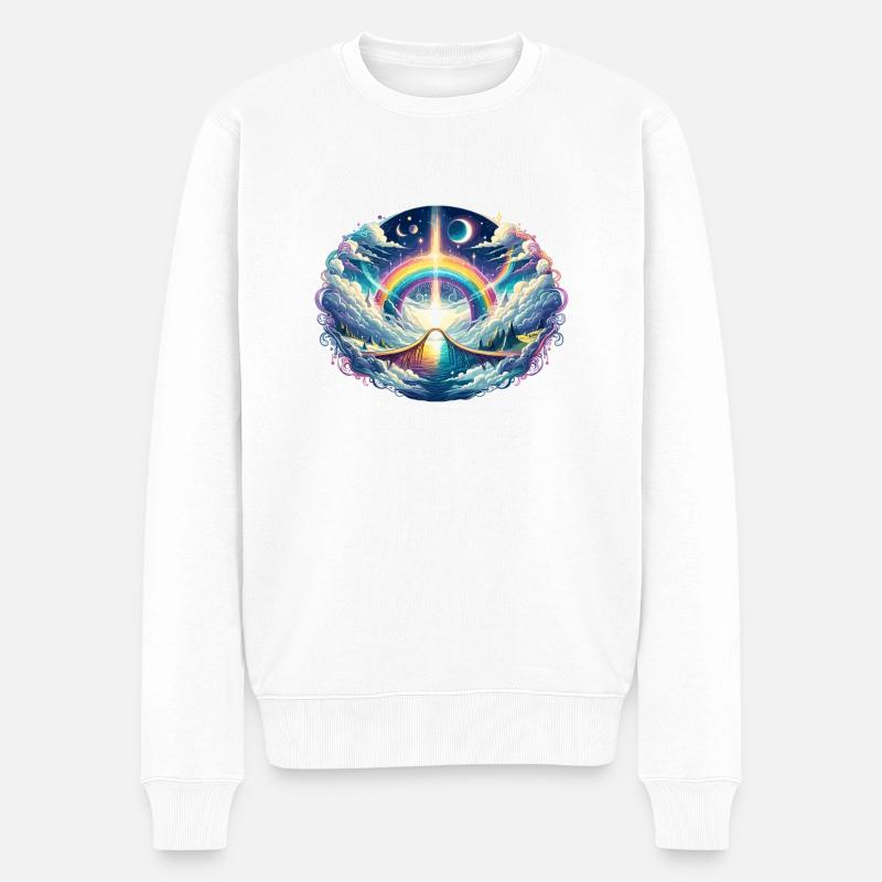 Traumwelt mit Regenbogen und Sternenhimmel - Männer Premium Bio Pullover - Weiß