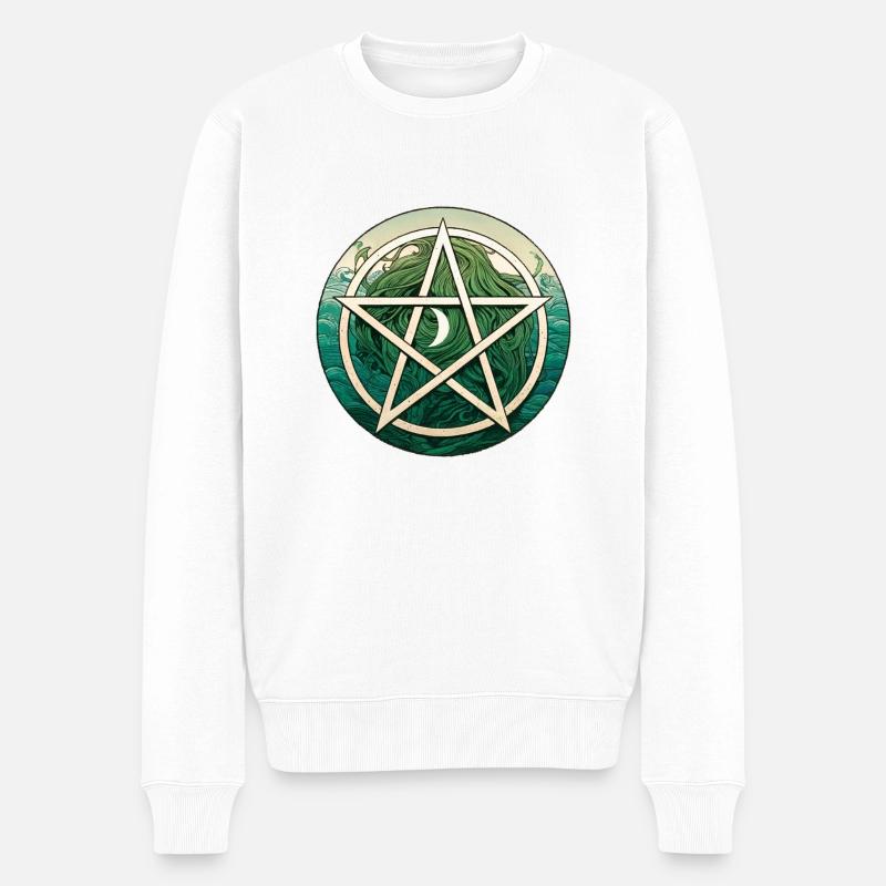 Grünes Pentakel - Männer Premium Bio Pullover - Weiß
