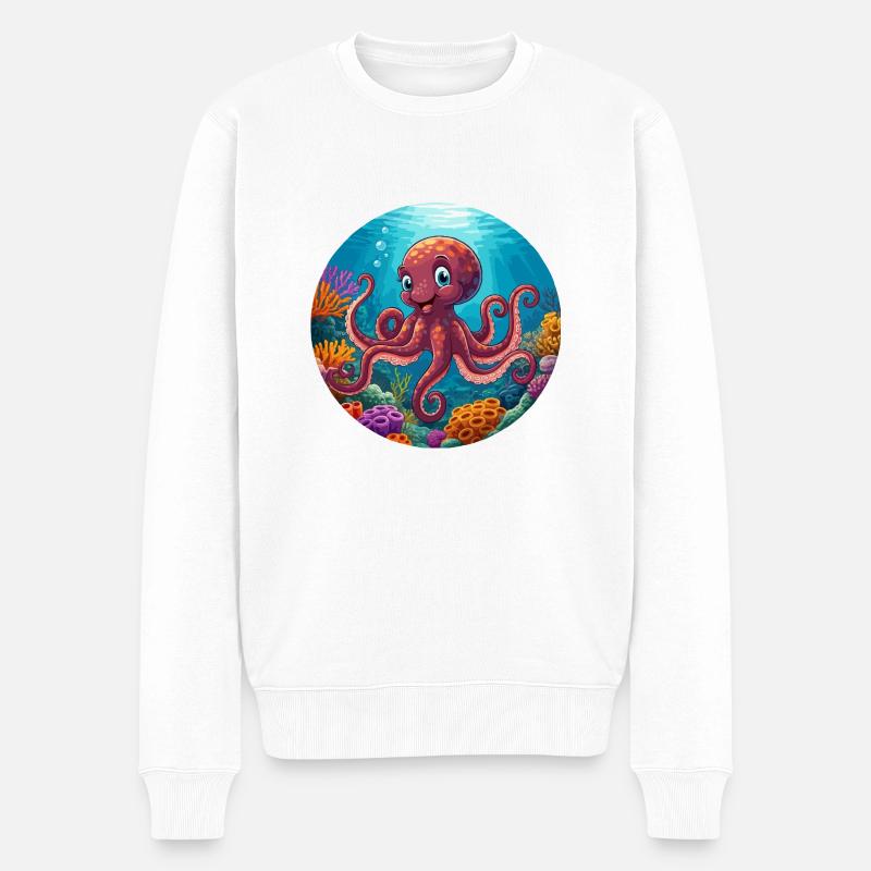 Oktopus in der Koralle - Männer Premium Bio Pullover - Weiß