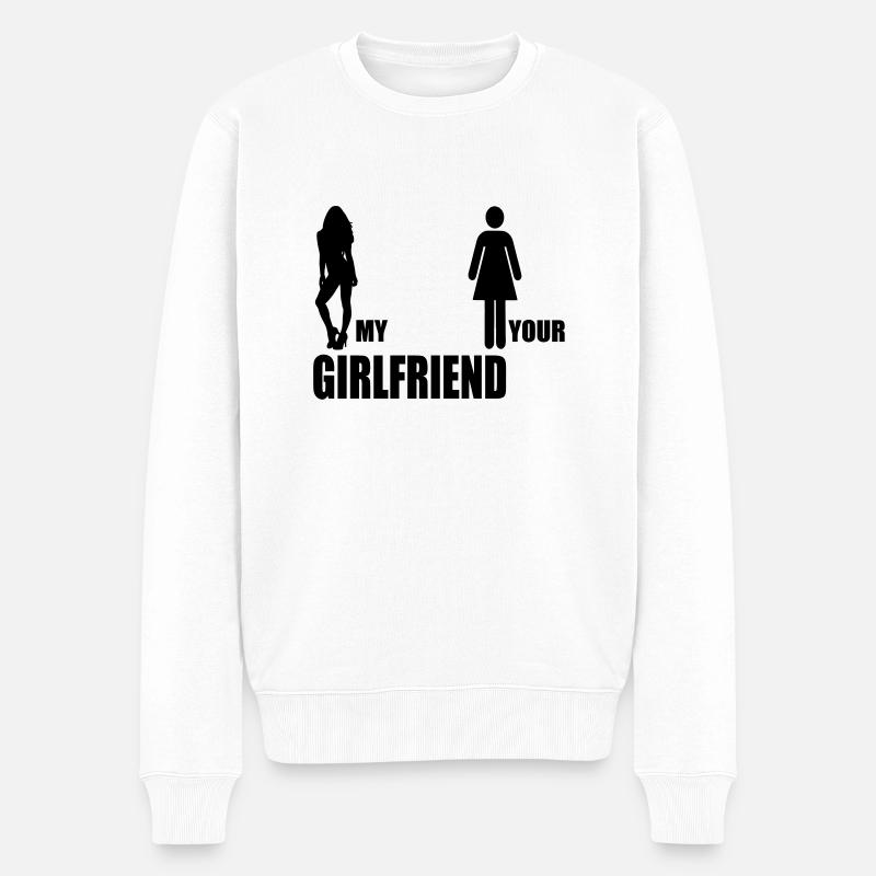 my girlfriend your girlfriend - Männer Premium Bio Pullover - Weiß