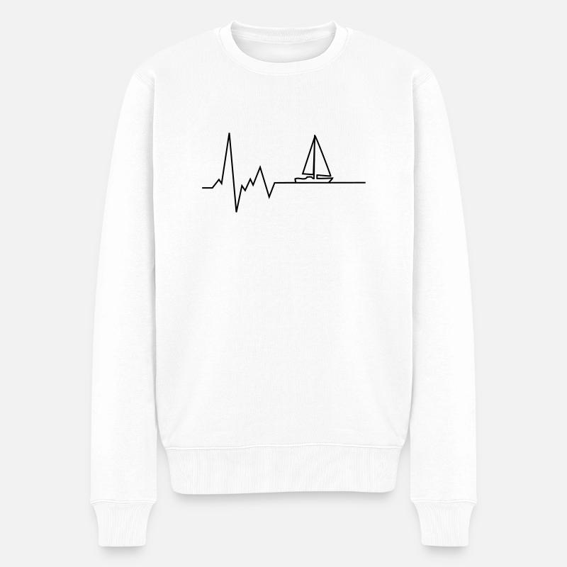 herzschlag segelboot - Männer Premium Bio Pullover - Weiß