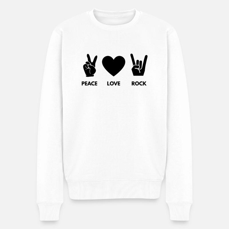 Peace Love Rock - Männer Premium Bio Pullover - Weiß