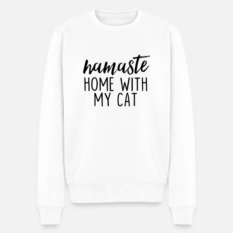Namaste Home mit meiner Katze - Männer Premium Bio Pullover - Weiß
