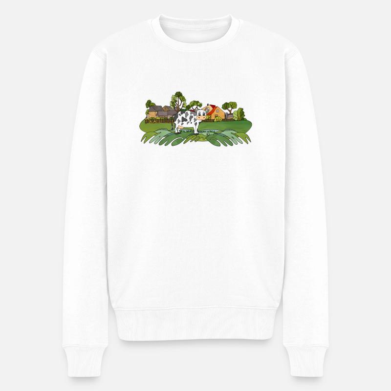 Paysage avec une vache - Pull Premium bio Homme - blanc